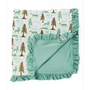 Kickee Pants Ruffle Stroller Baby Blanket Woodland Holiday Green ,Boy/ Girl New